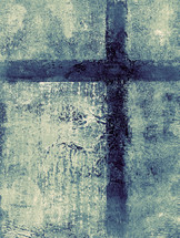 textural cross painting in navy blue green cream; digitally altered 
