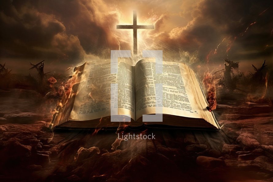 Holy Bible and a Cross with Epic Background