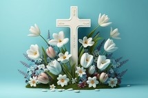 Cross with Spring Flowers Banner Background