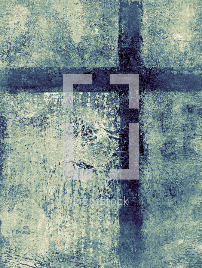 textural cross painting in navy blue green cream; digitally altered 