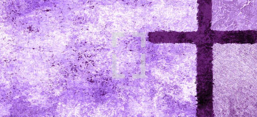 ragged cross on textural paint in purple