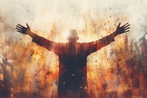 a man raising hand in worship with abstract background