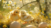 Chicks In Nest Near The Eggs 