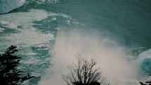 Ice Ruptures From The Walls Of Perito Moreno Glacier In Argentina, Patagonia. Slow Motion Shot	