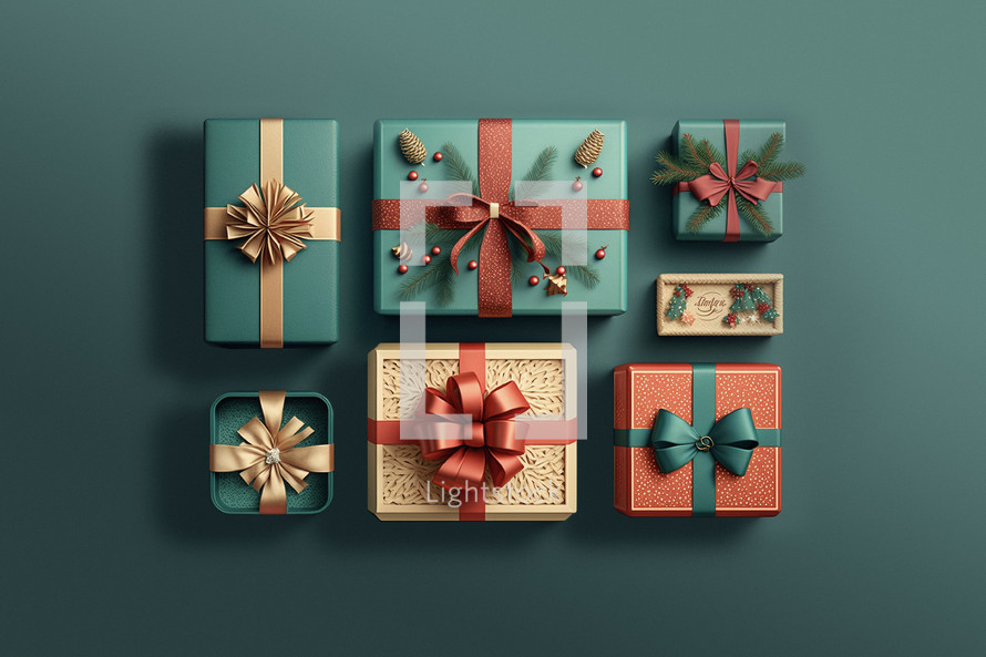 Flat-lay gift boxes with bows