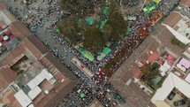 Top Down View Of Religious Procession For Semana Santa In Antigua, Guatemala - drone shot	