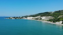 Scenic View Of Blue Water Lagoon In Balchik, Bulgaria At Daytime - aerial drone shot