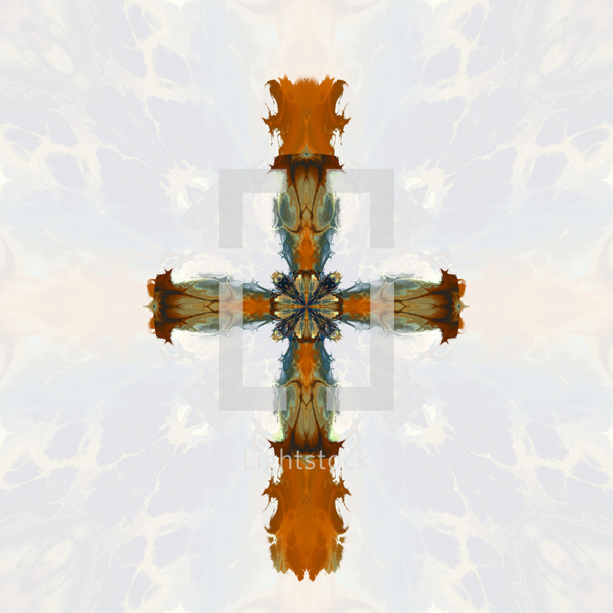 abstract cross in navy and rust on light background