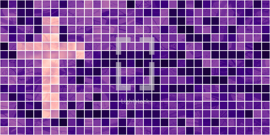 light peach purple cross on dark purple mosaic grid