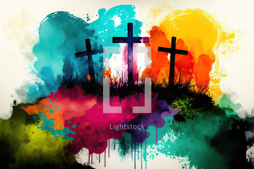 Three Crosses Abstract Art Painting Background