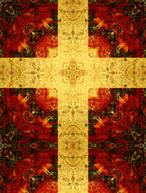 tapestry canvas effect cross gold red black, holy week, easter weekend