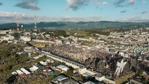 Aerial Shot Sumpango Town With Crowds Gathered To Celebrate Day Of The Dead By Flying Giant Kites Sumpango, Guatemala. 