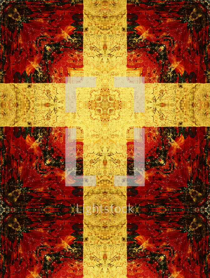 tapestry canvas effect cross gold red black, holy week, easter weekend
