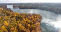 Fall Colors River Aerial Morning