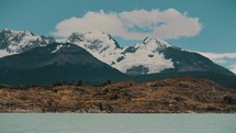 Snowcapped Mountains At Lago Argentino Freshwater Lake In Argentina. Wide Shot