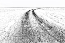tracks through a desert of salt in Ethiopia 