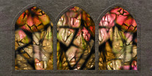 autumn colors in stained glass window arches 