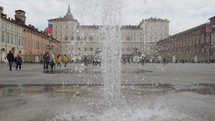 TURIN, ITALY - CIRCA APRIL 2023: Fountain in Piazza Castello square