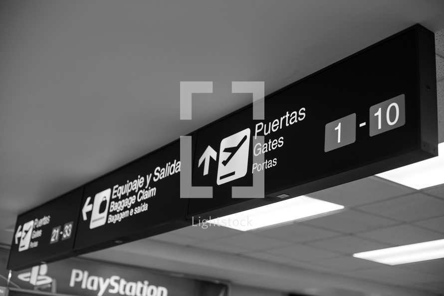 Airport gates signs in Panama.