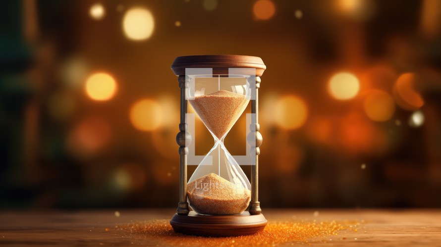 Close-up view of the sand clock and bokeh background Created With Generative AI Technology	
