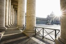 St Peter`s Basilica from Bernini`s Colonnade vatican, Rome, Italy.
