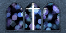 white cross blue bokeh three arches with shadows