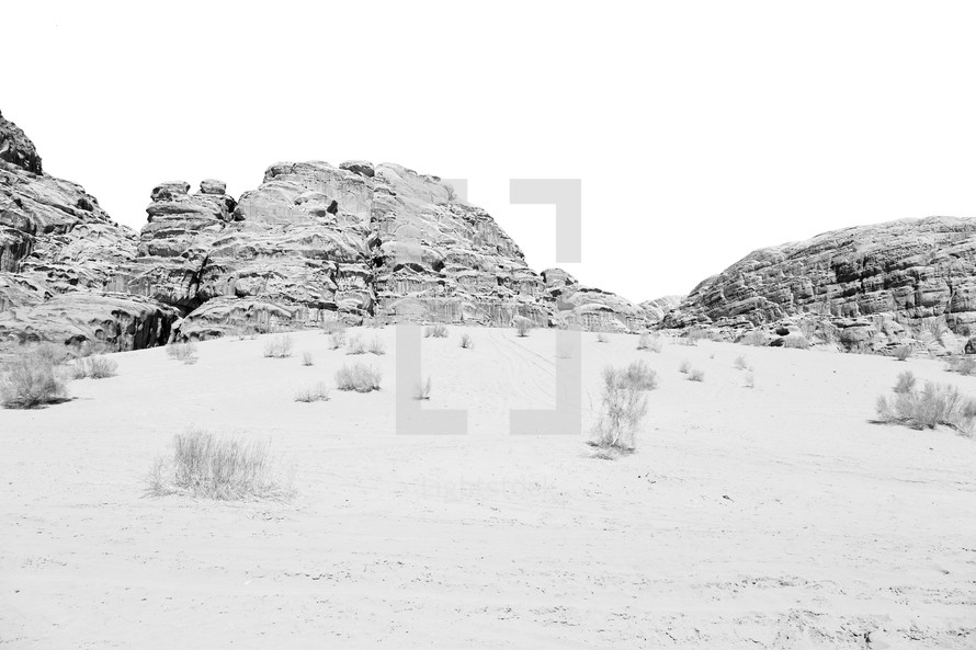 desert landscape in black and white 