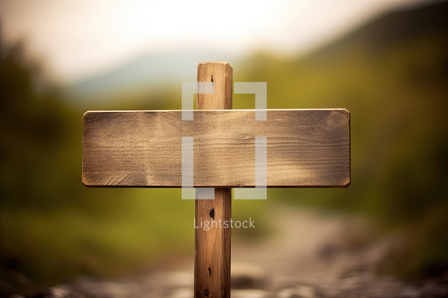 Blank Wooden Sign Direction with Blurred Nature Background