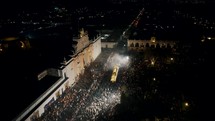 Panoramic View Of Antigua City During The Celebration Of Semana Santa In Guatemala. Aerial Drone Shot	