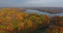 Fall Colors River Aerial Morning
