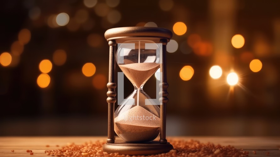 Close-up view of the sand clock and bokeh background Created With Generative AI Technology	
