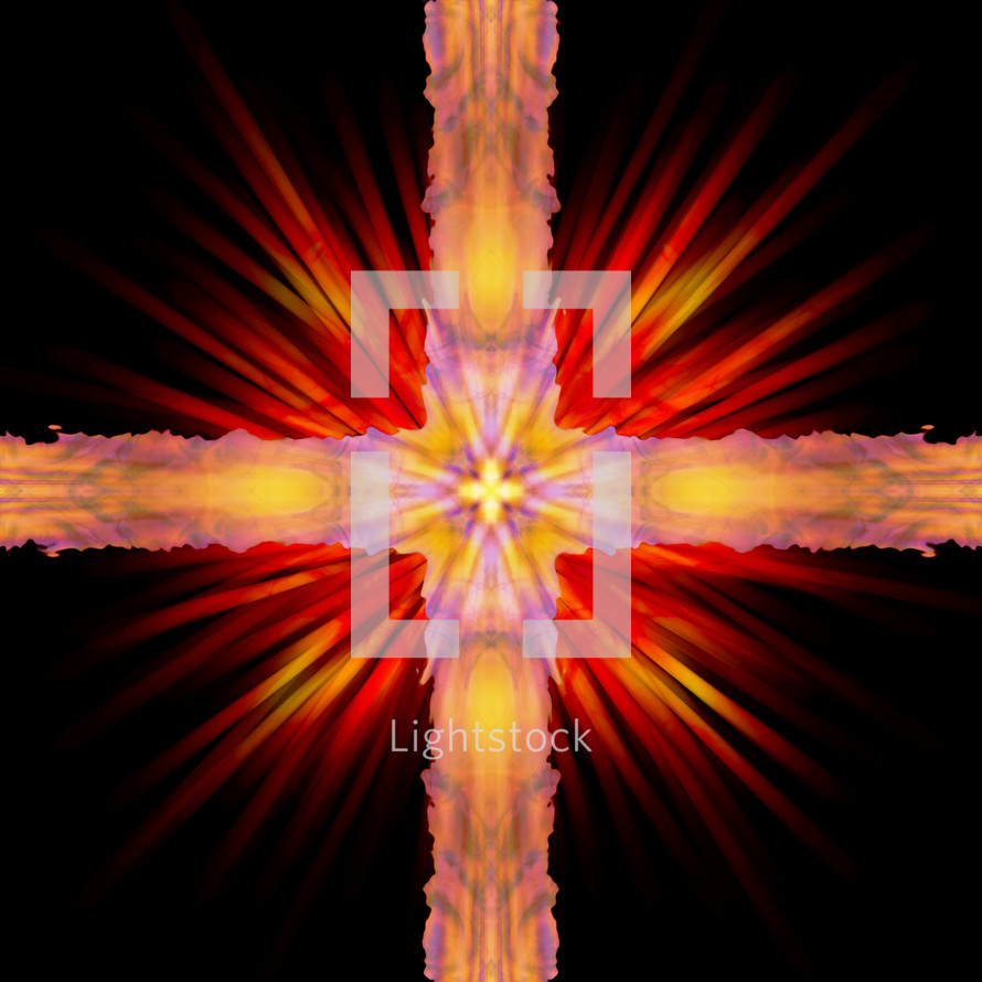 dramatic cross artwork with glowing rays and tie dye effect 