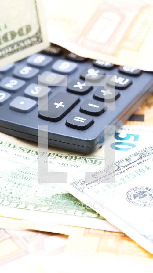  blurred dollar and euro calculator money background