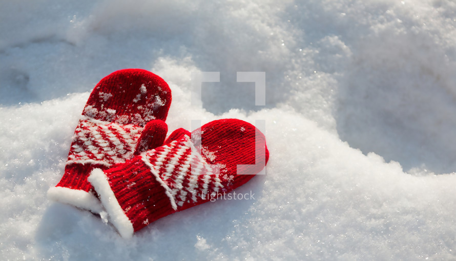 Red Mittens In the snow 