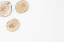 wood slices on a white wood background 