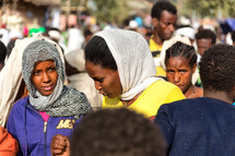 crowds of people in a market in Ethiopia 