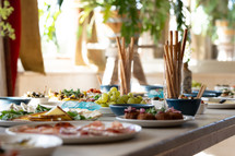 Healthy food in a restaurant, European cuisine buffet