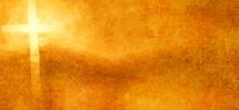 glowing golden cross and roughly textured background, off-center with copy space