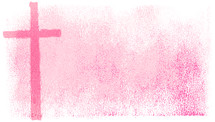 off-center pink cross - with stenciled / silkscreen effect on brayer style background on white
