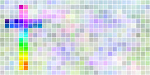 Mosaic design with vivid, colorful cross and pastel background with white grid lines