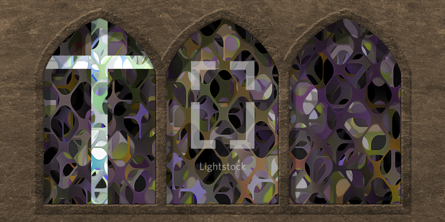 cross in stained glass window arches 