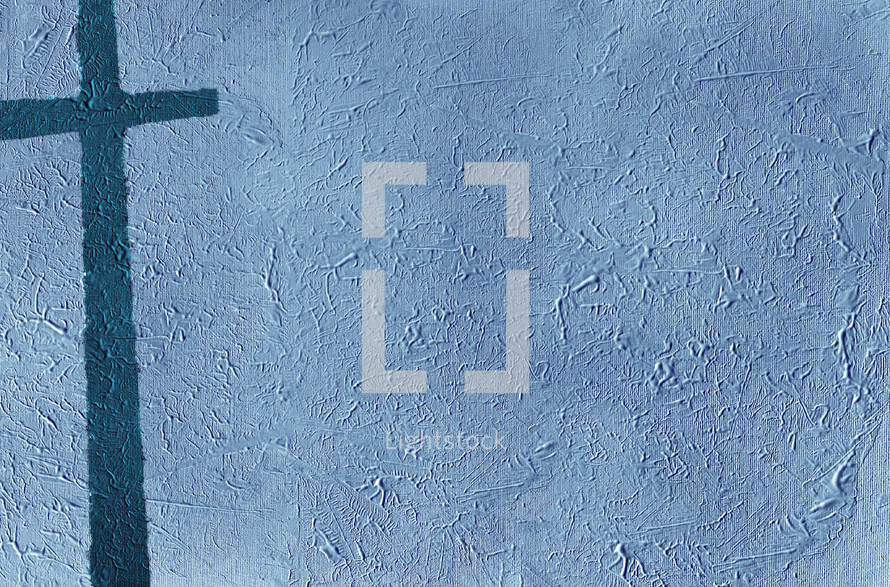rough teal cross on blue textural gesso background