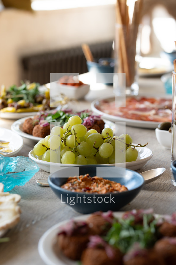 Grapes, green grape, fresh fruit antipasti healthy buffet food, European cuisine lunch