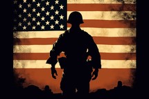 Soldier with United States of America Flag Background