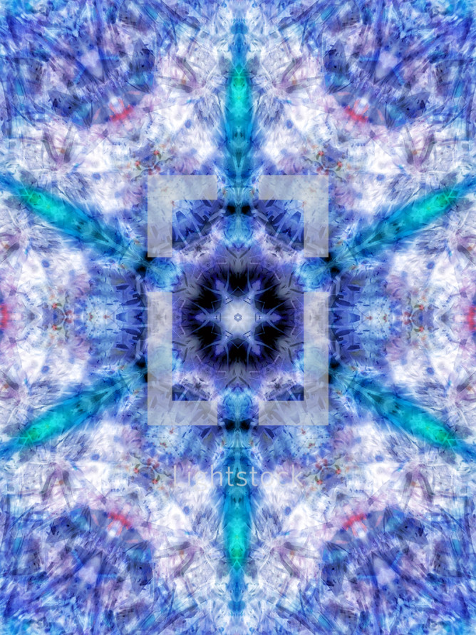 blue and green abstract snowflake kaleidoscope design