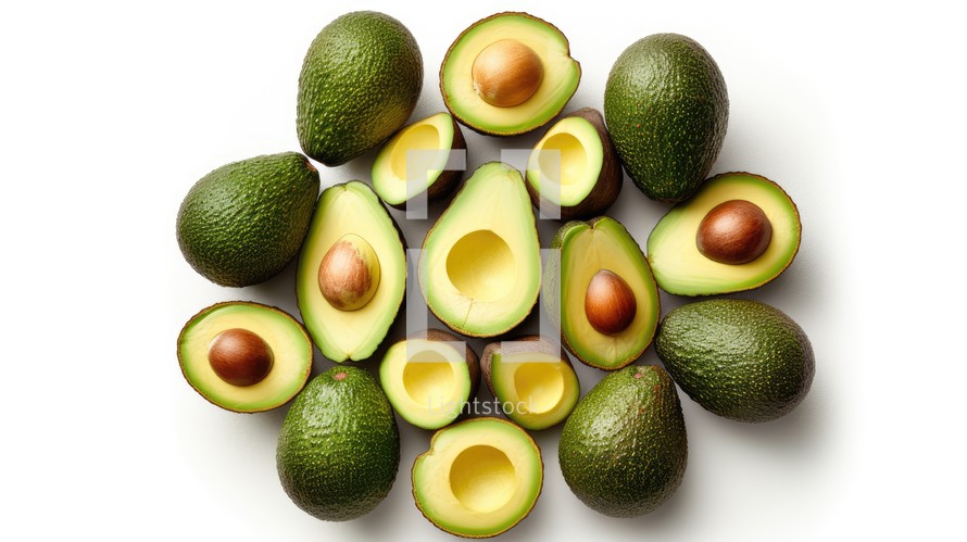 Avocados With White background top view Created With Generative AI Technology	
