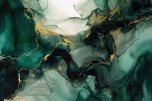 Green and Gold Ink Waves Texture Background