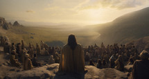 Cinematic shot of Jesus and the multitude