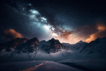 Epic view of mountains at night with milky-way