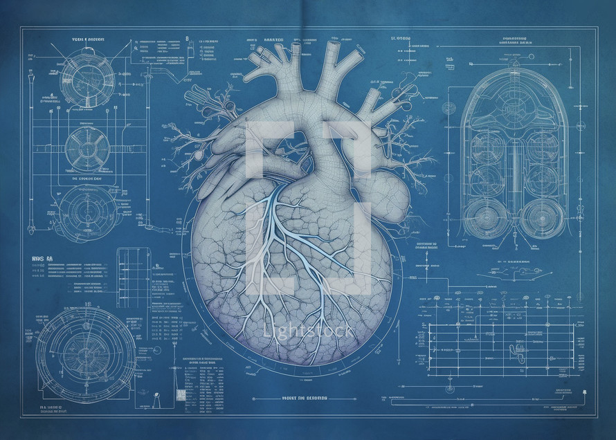 A Blueprint schematic of the human heart